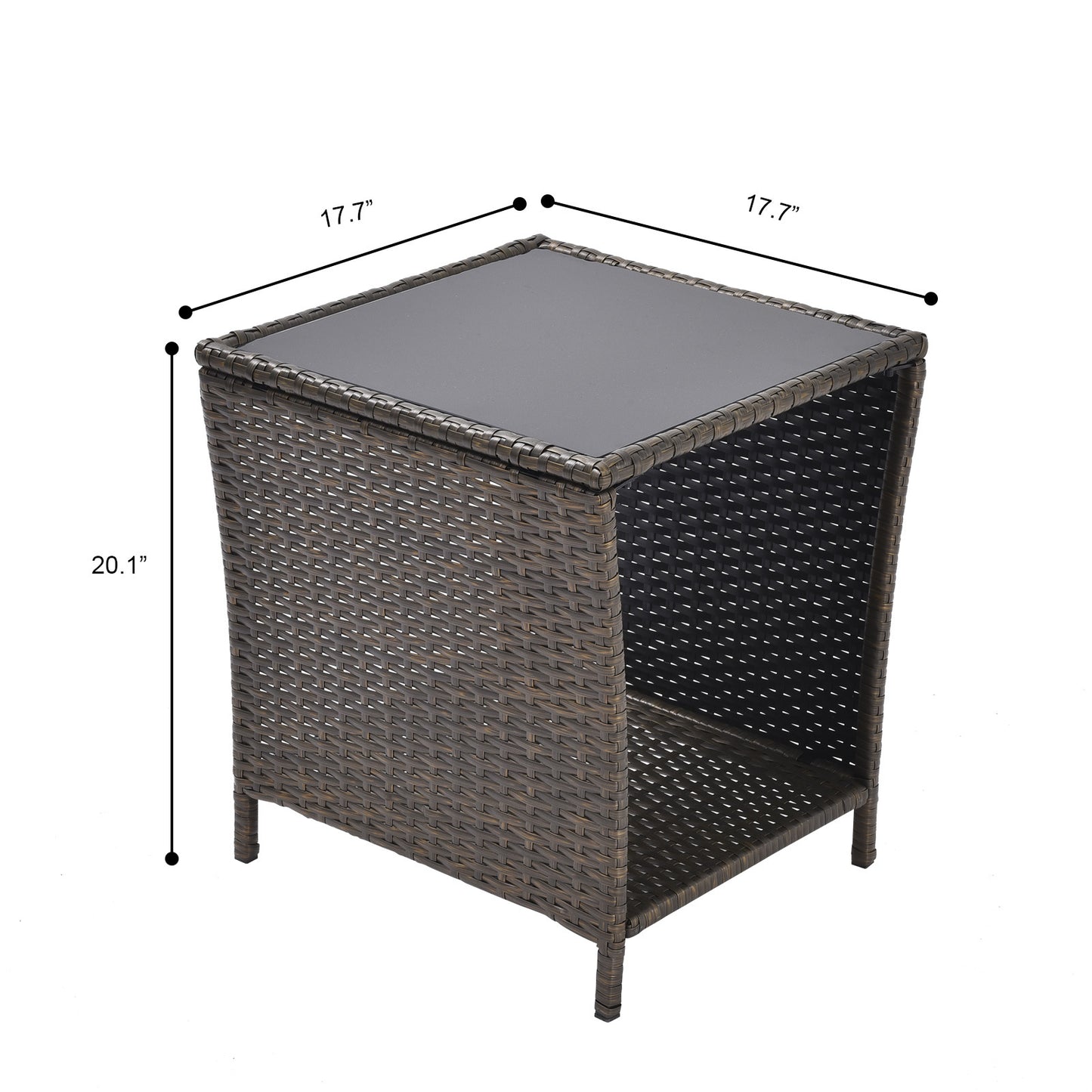 Outdoor Side Coffee Table with Storage Shelf,All Weather PE Rattan and Steel Frame,Patio Furniture Square,Bistro Table for Garden Porch,Backyard Pool Indoor (Black Gold)