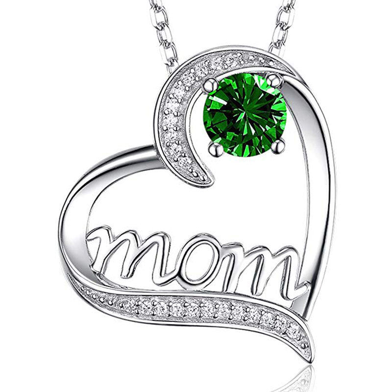 Hollow Heart-Shaped Inlaid Rhinestone Mom Pendant Necklace Chic Design Mother's Day Gift For Women Mother Daughter