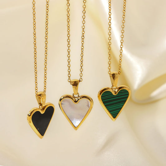 Ins Style 18k Gold White Shell/green Malachite/black Shell Love Pendant Necklace Titanium Steel Jewelry Women