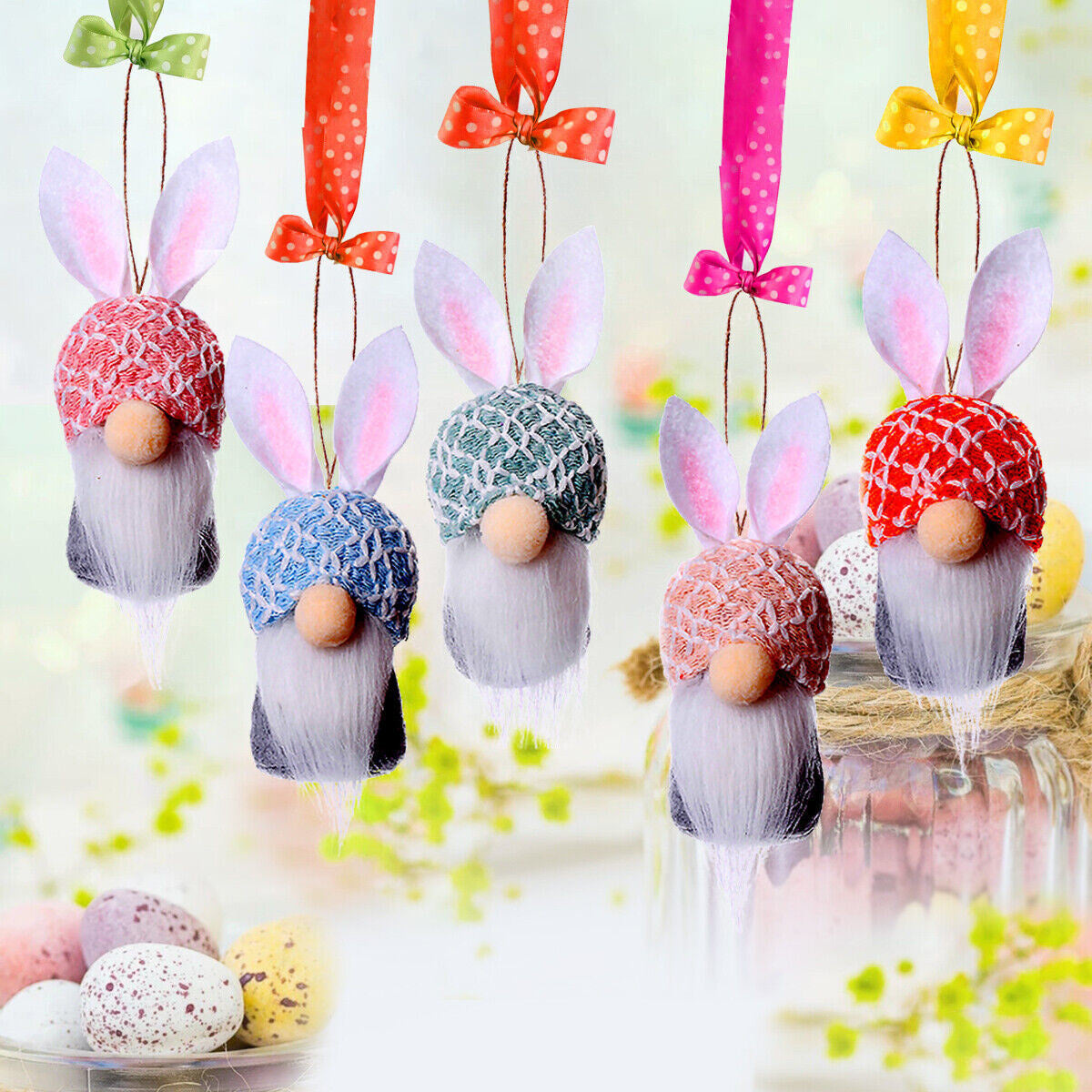 10Pcs Easter Hanging Bunny Gnomes Colorful Spring Bunny Plush Gnomes for Gifts