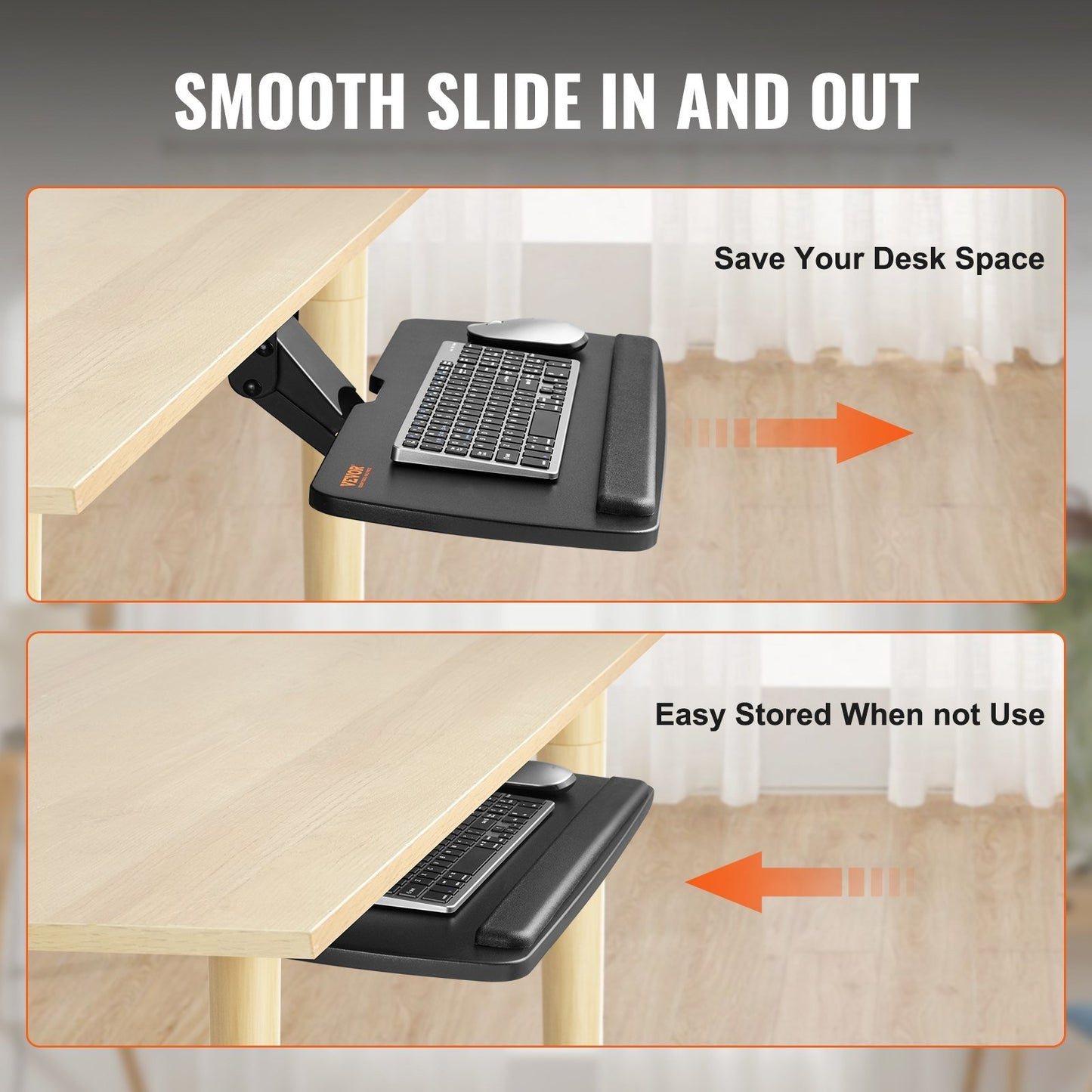 VEVOR Keyboard Tray Under Desk, Height and Angle Adjustable Ergonomic Keyboard/Mouse Tray Under Desk, Large 25x9.8 inch Slide-out Computer Drawer for Typing in Home, Office Work