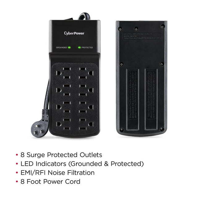 Essential Series B808 - 500 Joule Surge Protector with 8 Outlets