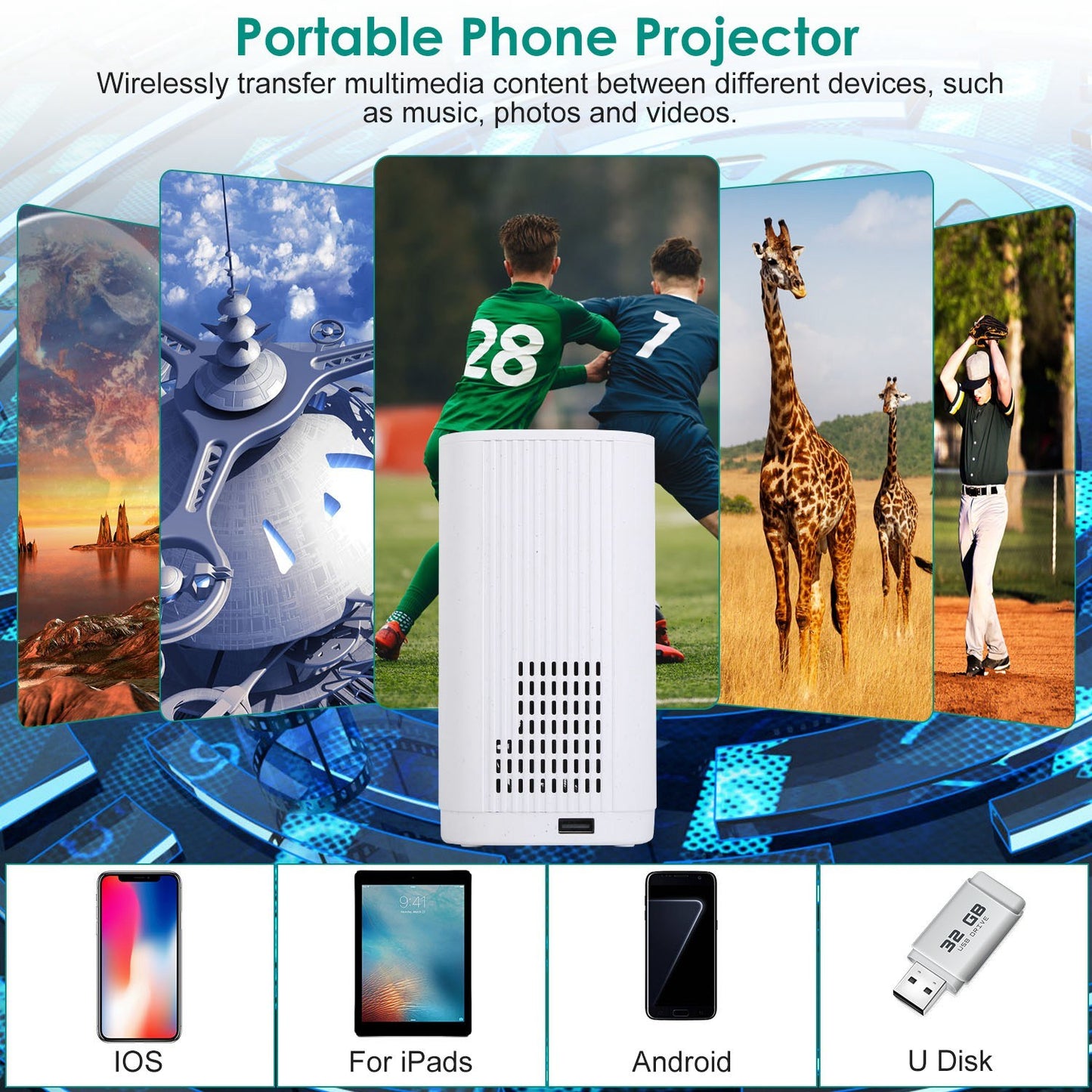 WiFi Mini Projector Portable 1080P Projector Phone Projector Home Movie Projector Compatible with IOS Android iPads U Disk