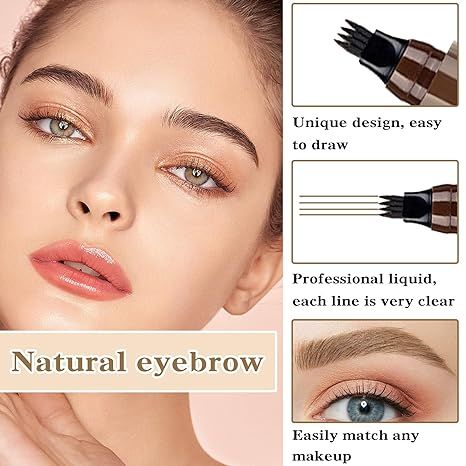 Simulated native eyebrow lasting four-fork liquid water eyebrow pencil four-head three-dimensional color rendering waterproof and sweat-proof eyebrow pencil