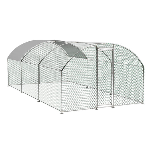 Large Chicken Coop Metal Chicken Run with Waterproof and Anti-UV Cover, Dome Shaped Walk-in Fence Cage Hen House for Outdoor and Yard Farm Use, 1" Tube Diameter, 9.84' x 19.68' x 6.56'