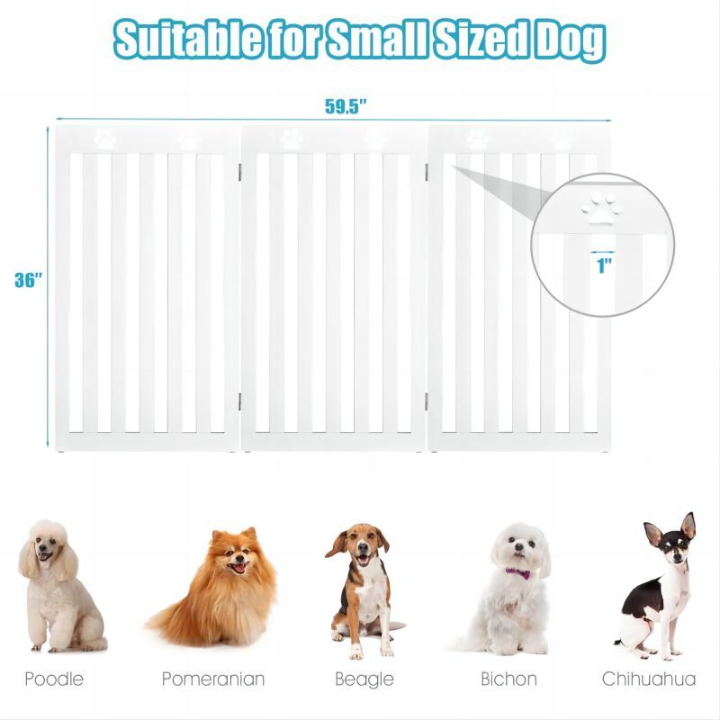 36 Inch Folding Wooden Freestanding Pet Gate Dog Gate with 360° Flexible Hinge