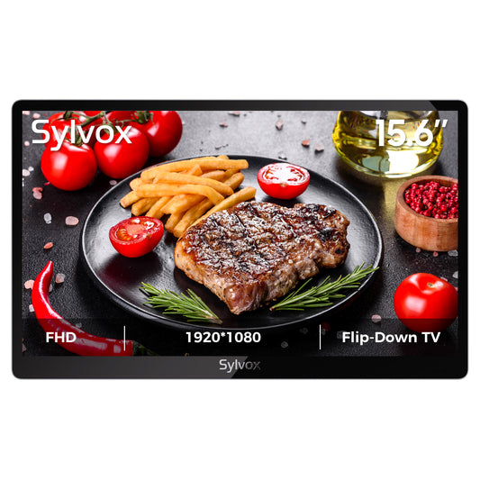 SYLVOX 15.6 inch Kitchen TV, 1080P Full HD Under Cabinet TV, Flip-Down Small 12 Volt TV for Kitchen, RV