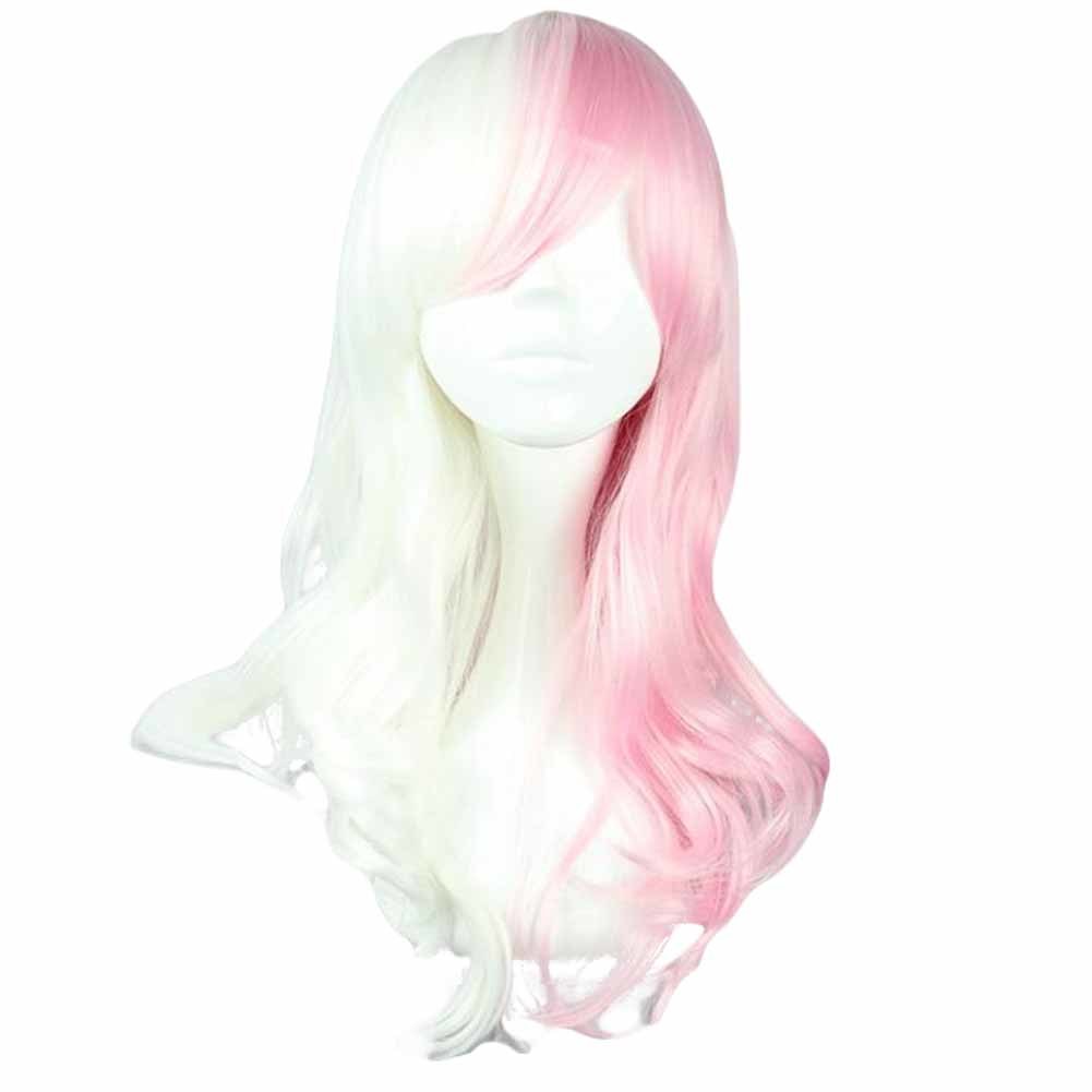 Pink White 50 cm 2 Tone Cosplay Full Wig Long Curly Hair Wig Synthetic Hair Wig Halloween Dress Up