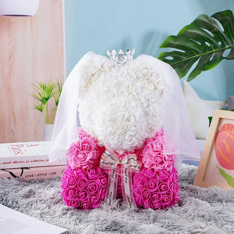 Artificial Flowers 40cm Rose Bear Girlfriend Anniversary Christmas Valentine&#39;s Day Birthday Present For Wedding Party Gift