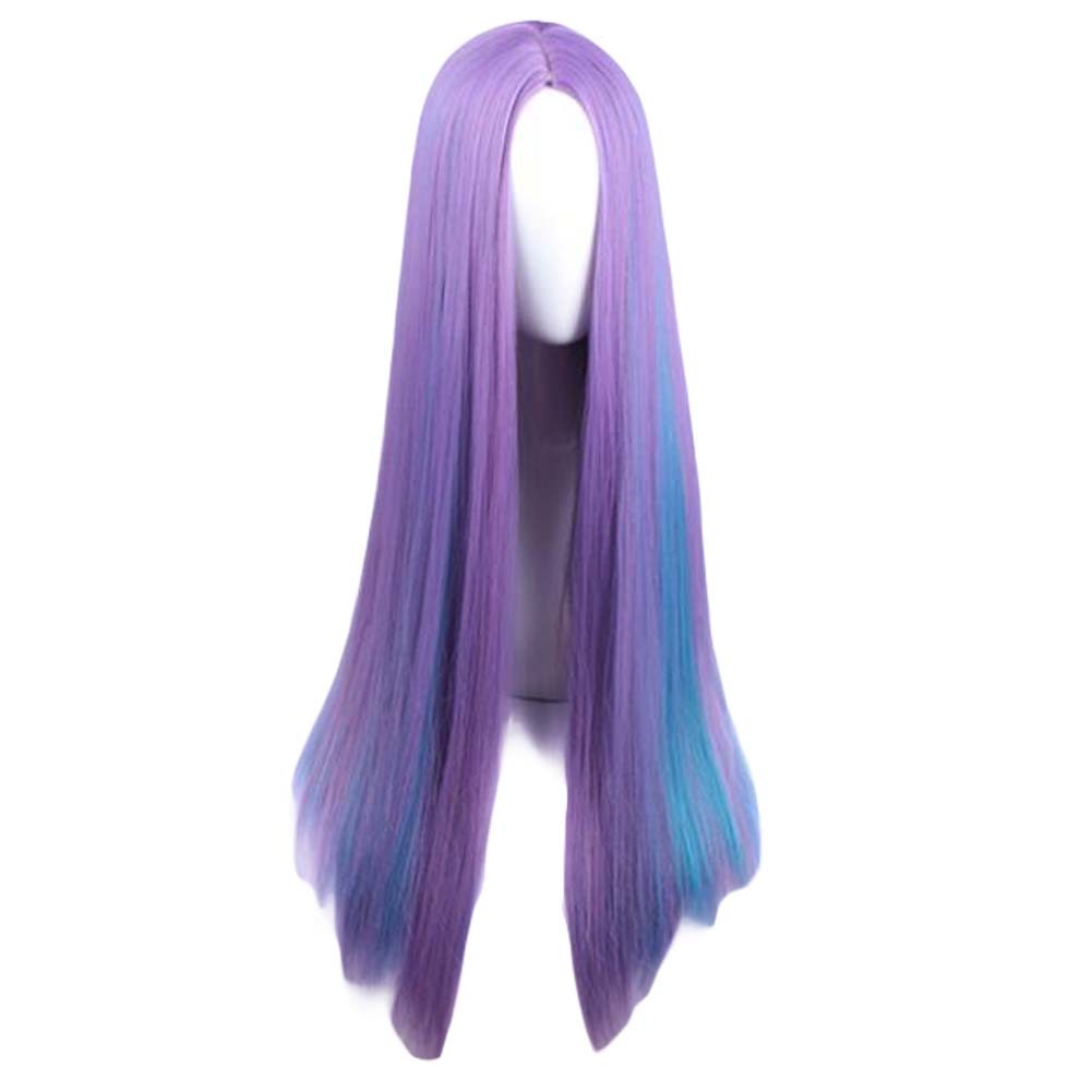 Purple Blue 65 cm Cosplay Synthetic Full Wig Long Straight Hair Wig Highlights Halloween Dress Up