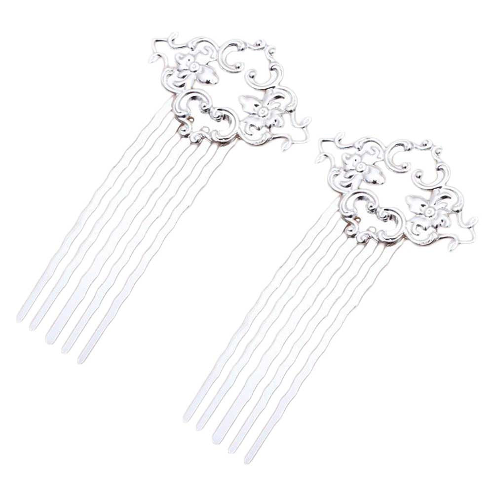 5 uds estilo chino 5 dientes peines para el cabello alfileres peines laterales de Metal plateado DIY horquillas accesorio Updo horquilla para el cabello