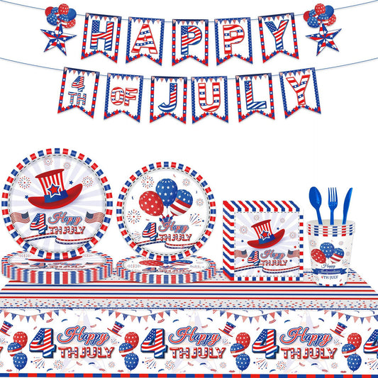 Dinnerware Set for independence day Decorations; Patriotic Party; American Flag Party Decoration include Plates; Napkins; Cups; and Tableware