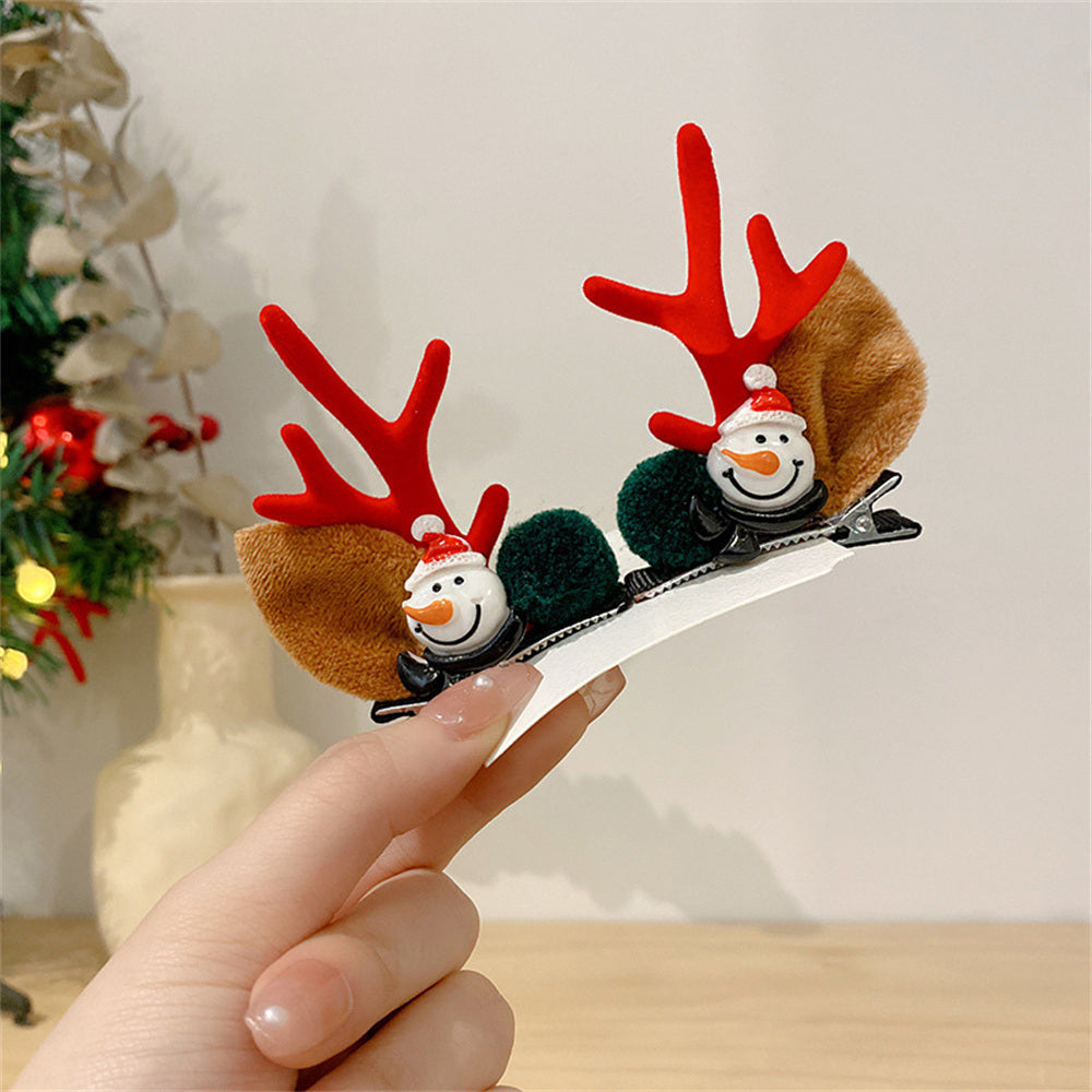 2pcs/Set Kawaii Christmas Elk Ear Hair Clip Women Girl Santa Snowman Hairpin Xmas Party Barrettes For Kids Cosplay Headwear