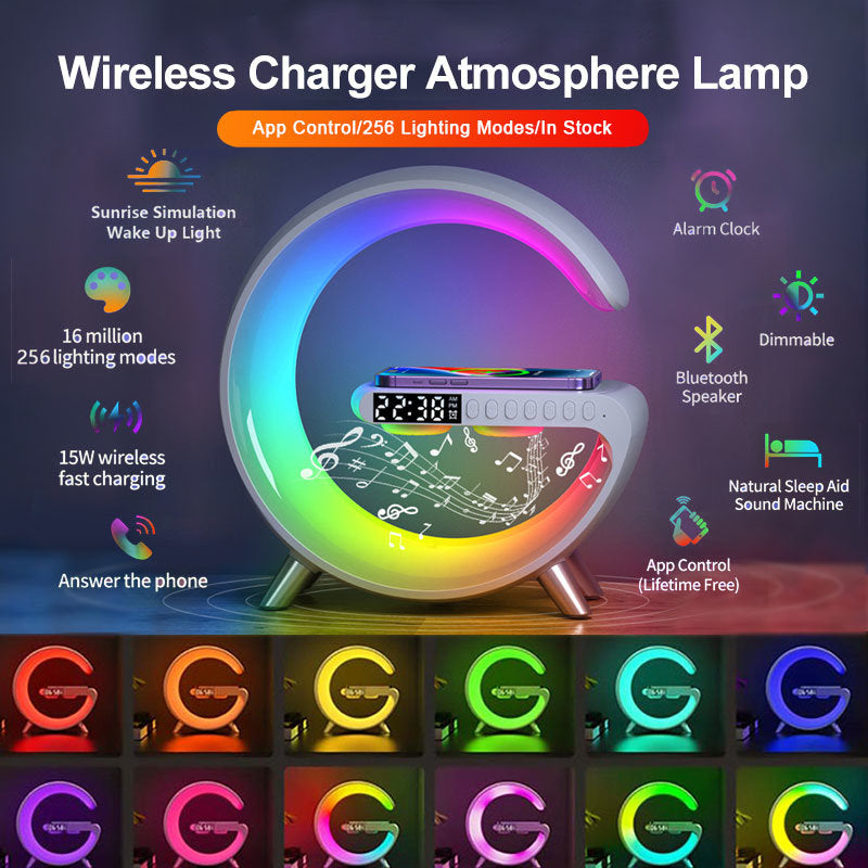 Intelligent atmosphere lamp Bluetooth speaker wireless charger bedside atmosphere lamp sunrise wake-up lamp polar lamp alarm clock