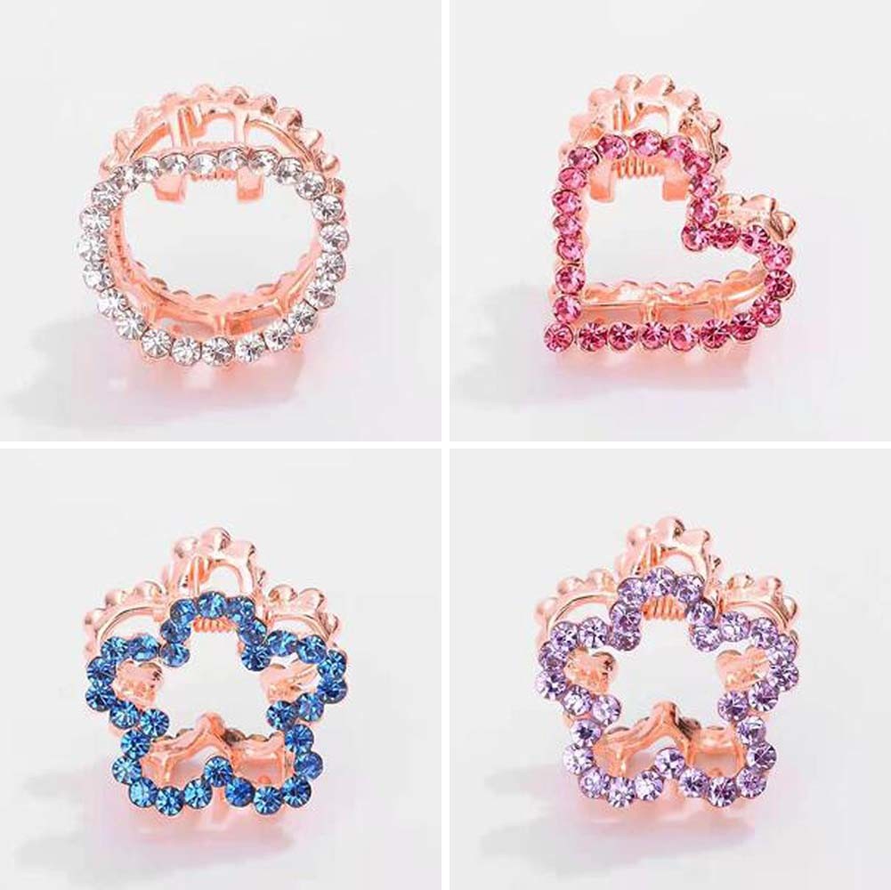 2 Pcs Rhinestone Hair Claw Clips Small Jaw Clips Bling Metal Hair Clamp, Heart-3