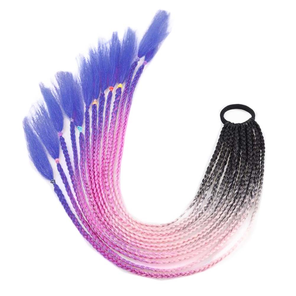 Extensiones de cabello de peluca de cola de caballo trenzada Trenza de coleta Fiesta de club nocturno Color degradado Trenza de cabello Anillo Postizos, Negro Rosa Púrpura