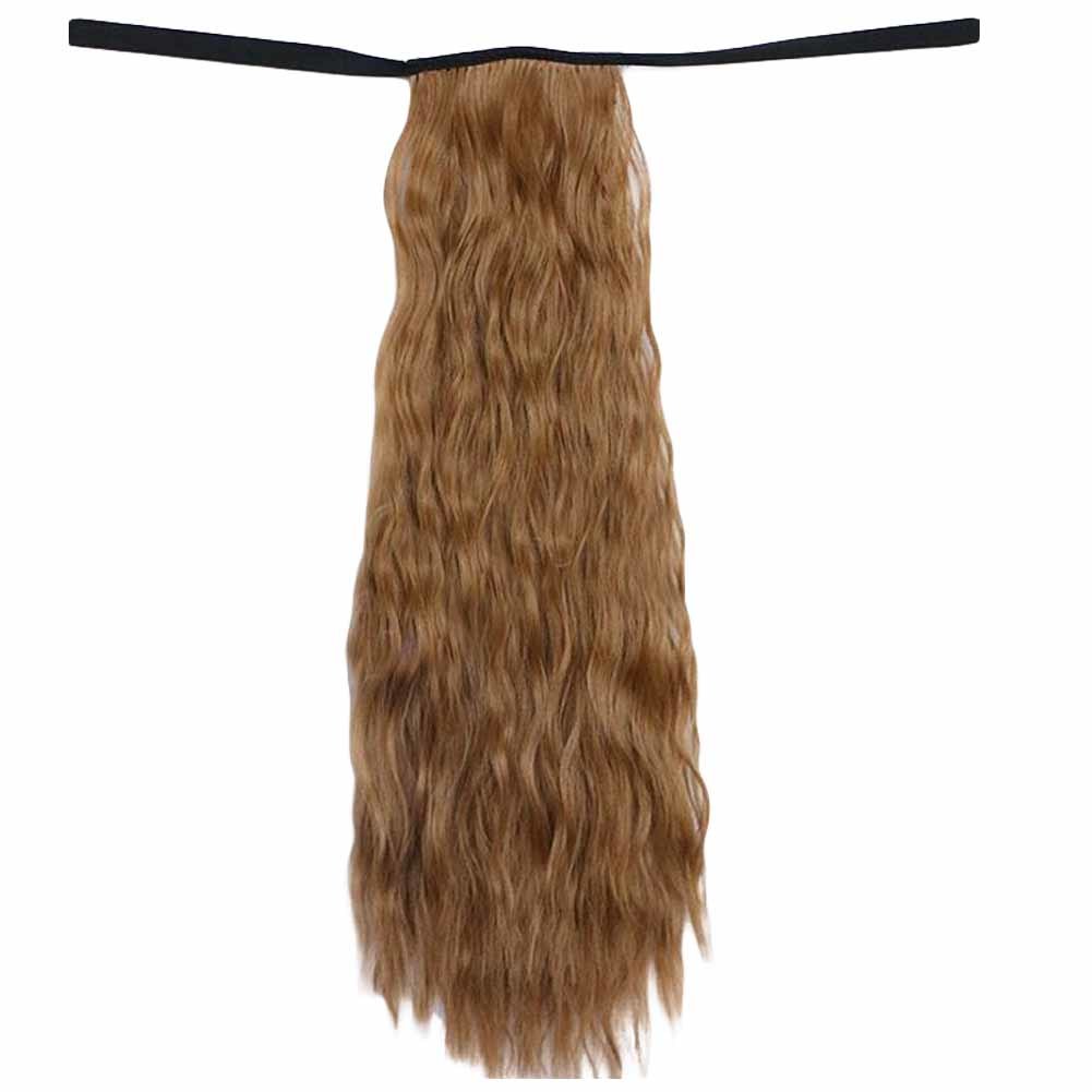 Peluca de pelo rizado largo marrón 6A de 50 cm, peluca de pelo sintético, extensión de cabello, cola de caballo, disfraz de Halloween