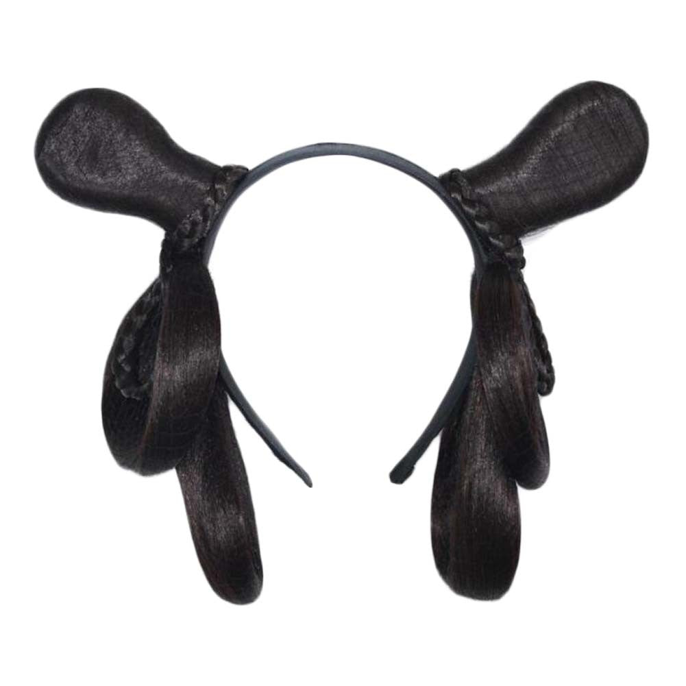 Han ropa china peluca diadema Updo moño para el cabello diadema Orejas de conejo antiguo disfraz peluca moño para el cabello extensiones de cabello negro