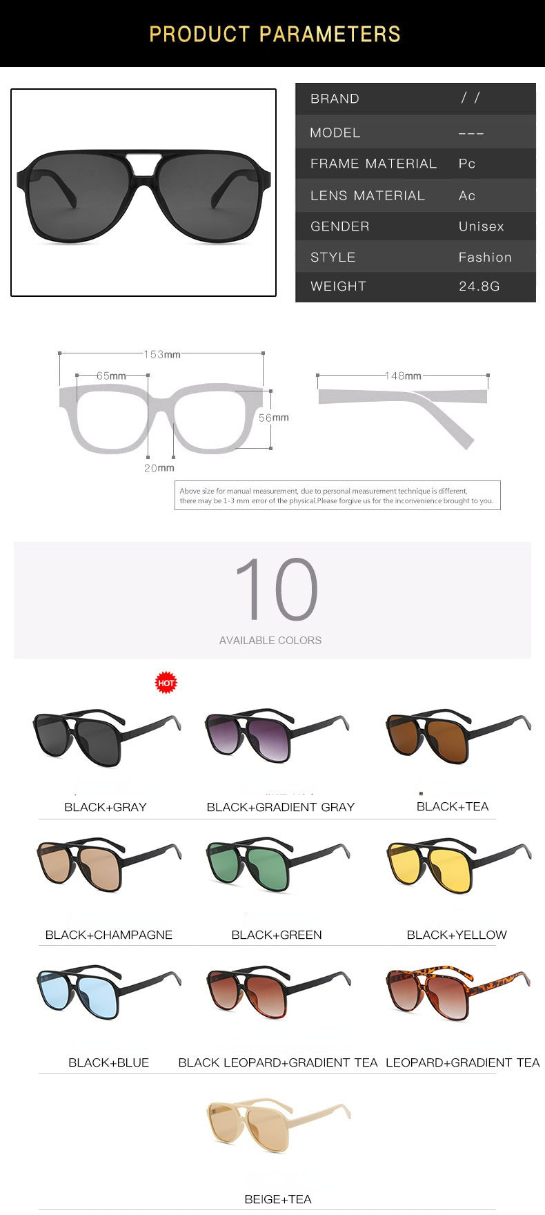 Fashion Double Bridge Pilot Sunglasses Women Sunglass Vintage Sun Glass Men Luxury Brand Design Eyewear UV400 Gradient Shades