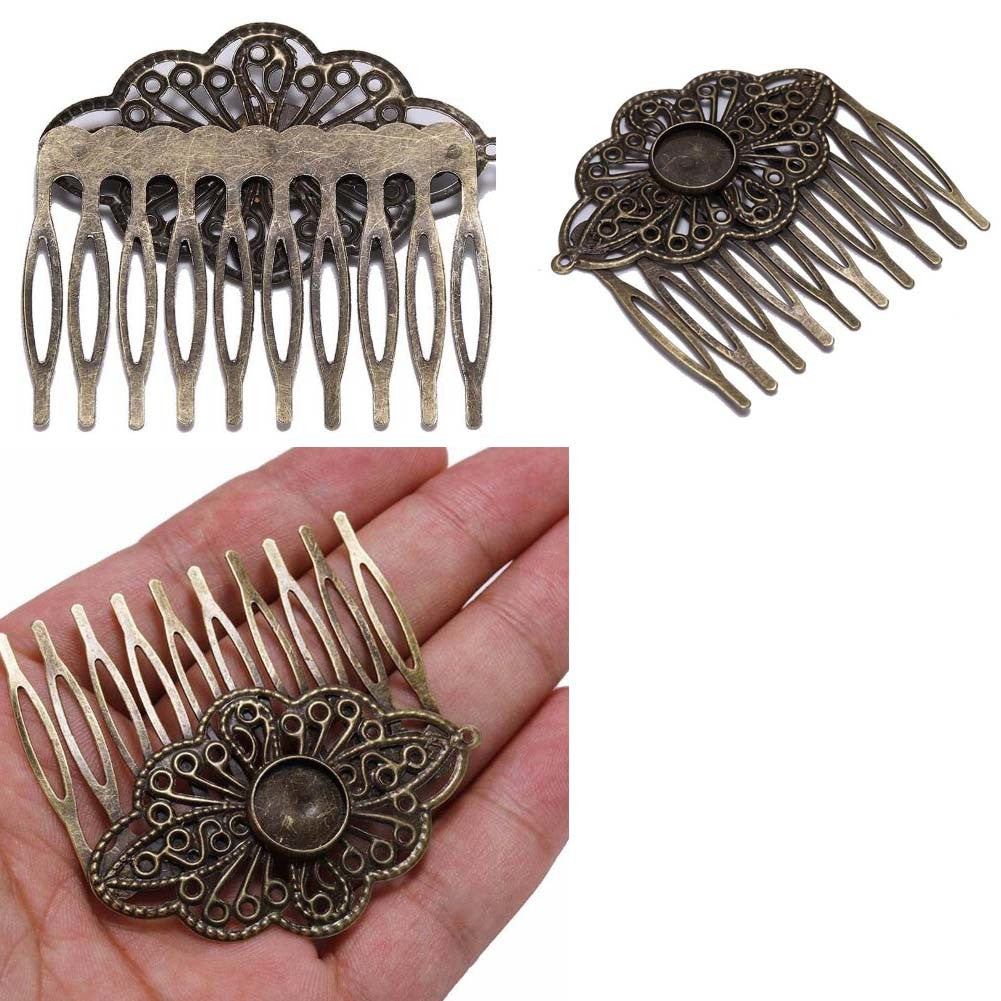 2 Pcs Retro Carved Flower Bronze Hair Combs Decorative Mini Side Combs DIY Bridal Hair Accessories, 2 Inches