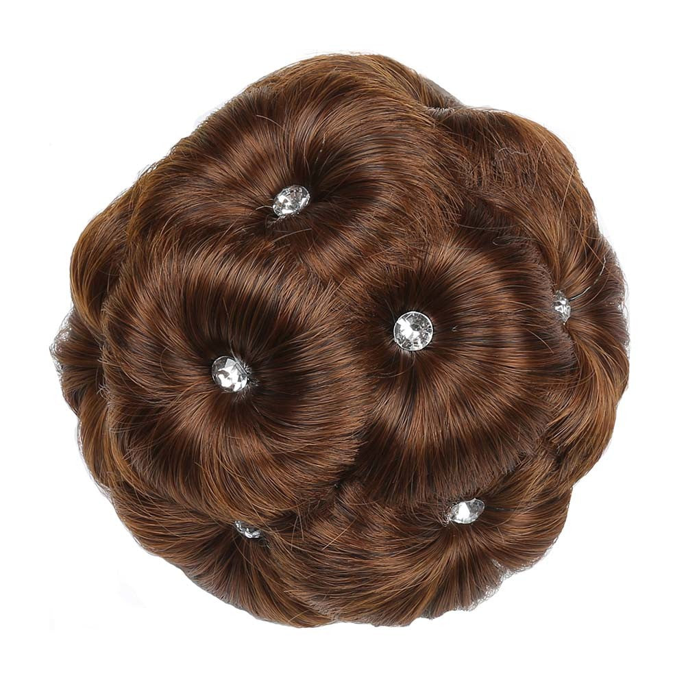 Elegant Hair Disk Chignon Updo Hairpieces With Rhinestone Hair Bun Extensions Claw, Light Brown