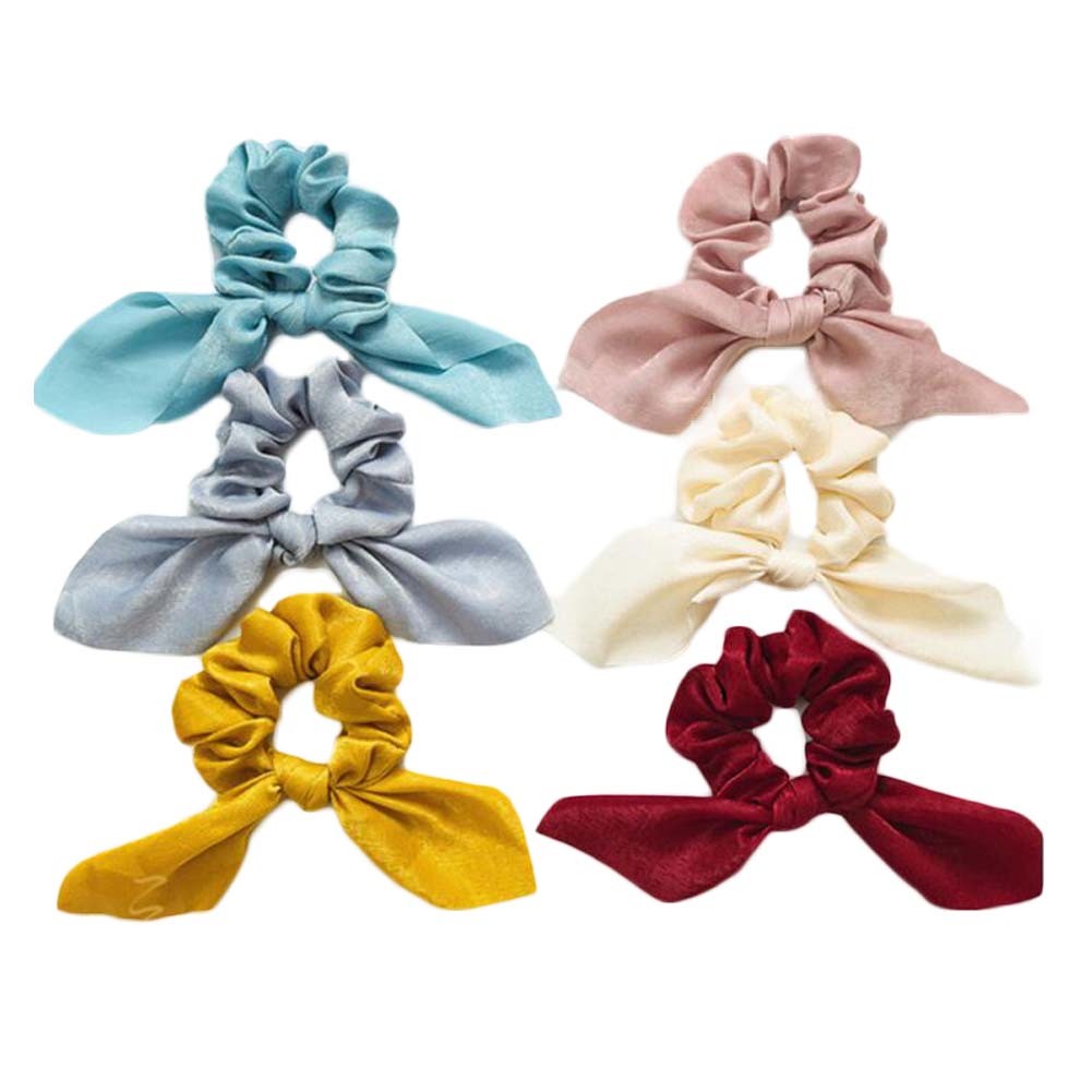 10 Pcs Multicolor Rabbit Ears Floating Ribbon Hair Band Elastics Hair Ties Tassel Knotted Hair Scrunchies