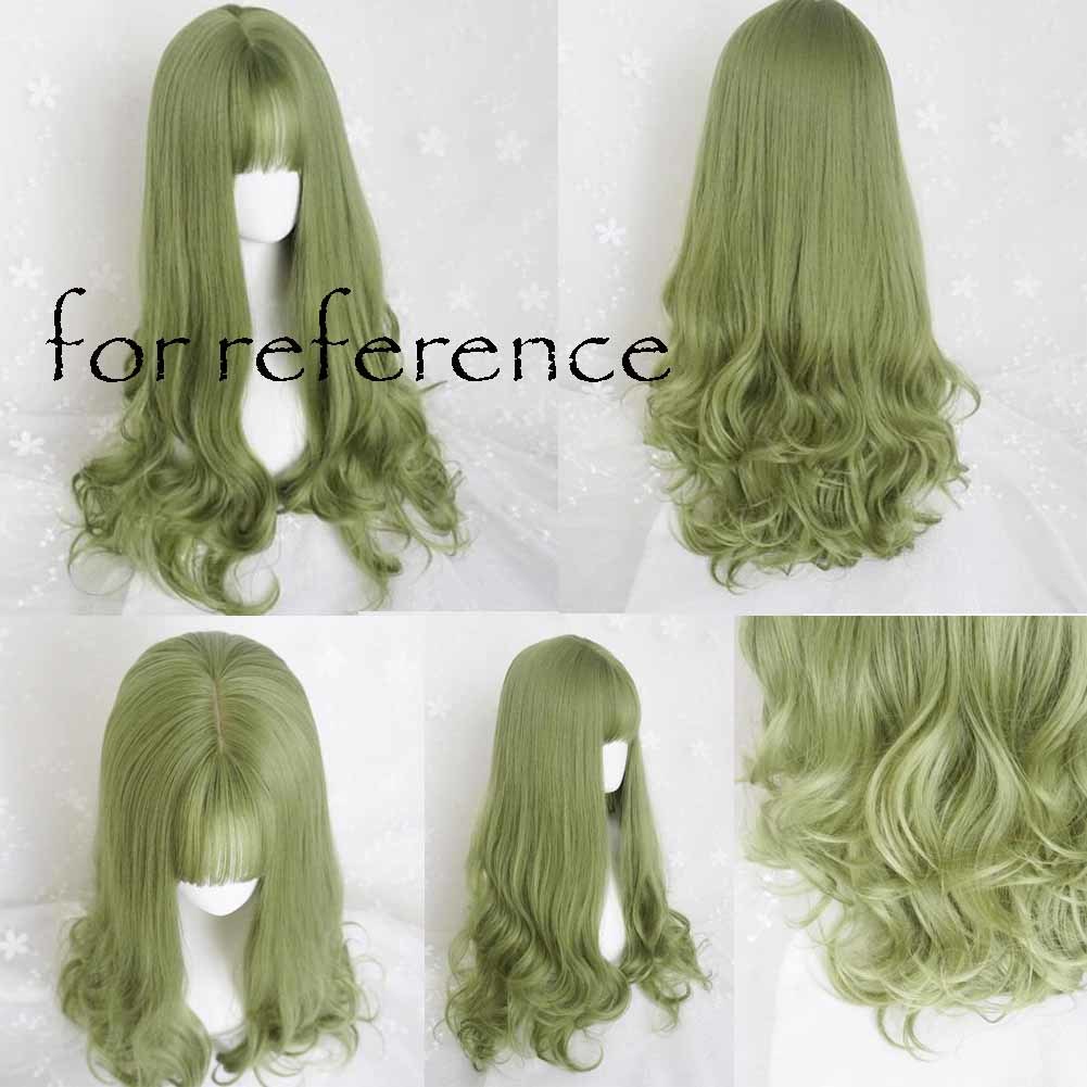 Peluca verde completa de 65 cm, peluca de pelo sintético ondulado largo y rizado, disfraz de Cosplay, disfraz de Halloween