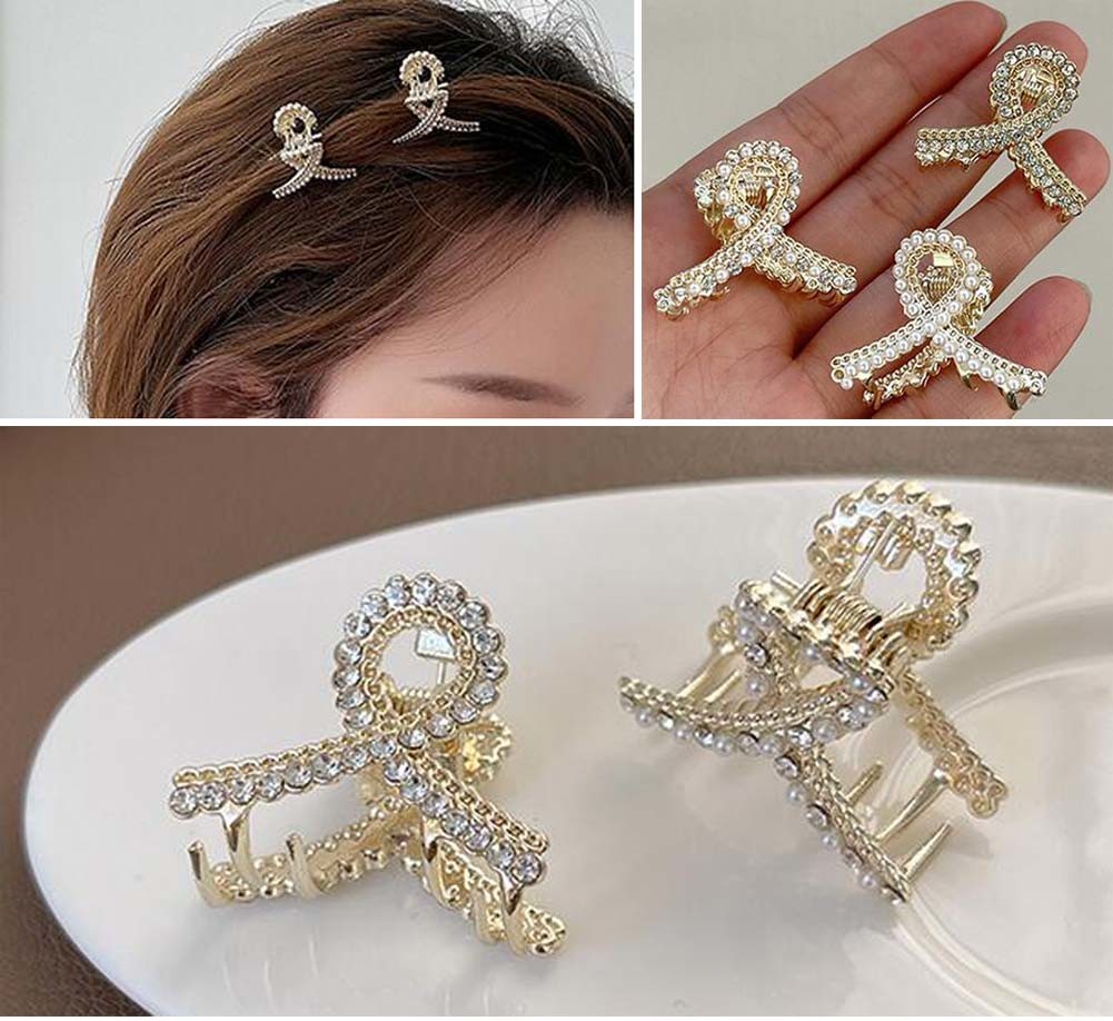 2 Pcs Rhinestone Hair Claw Clips Small Jaw Clips Bling Metal Hair Clamp [J]