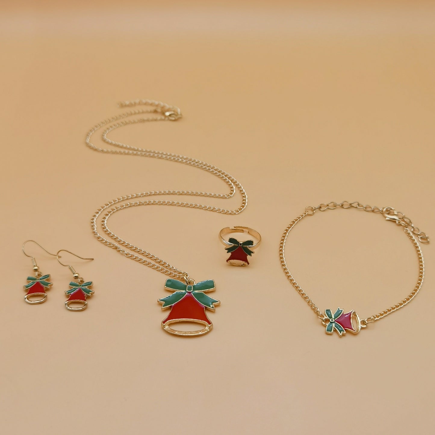 Euro American Cross border Christmas Series Earrings Necklace Bracelet Ring Set Santa Claus Elk Bell Gift Jewelry