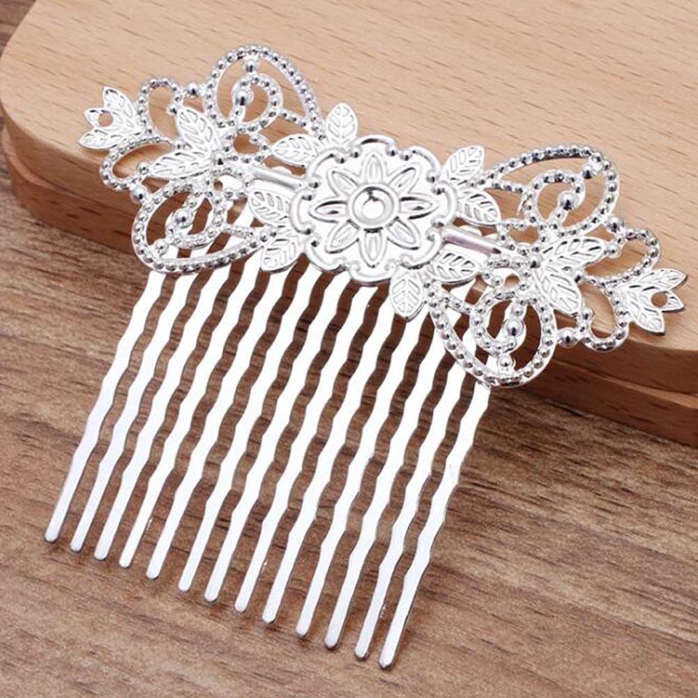 3 Pcs Silver Tone Metal Side Comb Chinese Style Wedding Veil Hair Clip Comb Flower Vine Cirrus Hanfu Decorative Hairpin