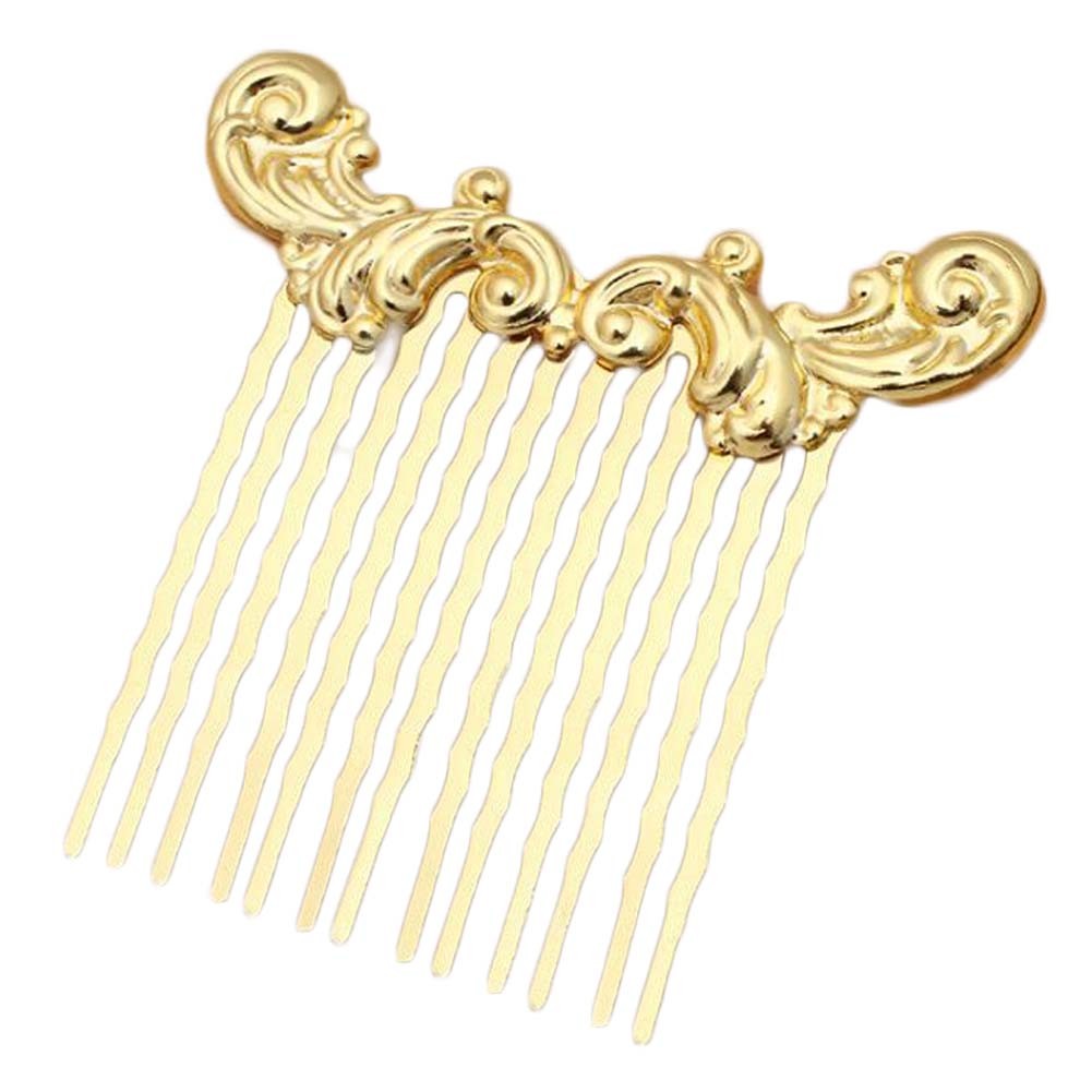 2 Pcs Sea Wave Hair Comb Chinese Style Metal Hair Clip 13 Teeth Vintage Hanfu Side Comb Decorative Comb, Gold Hair Pin