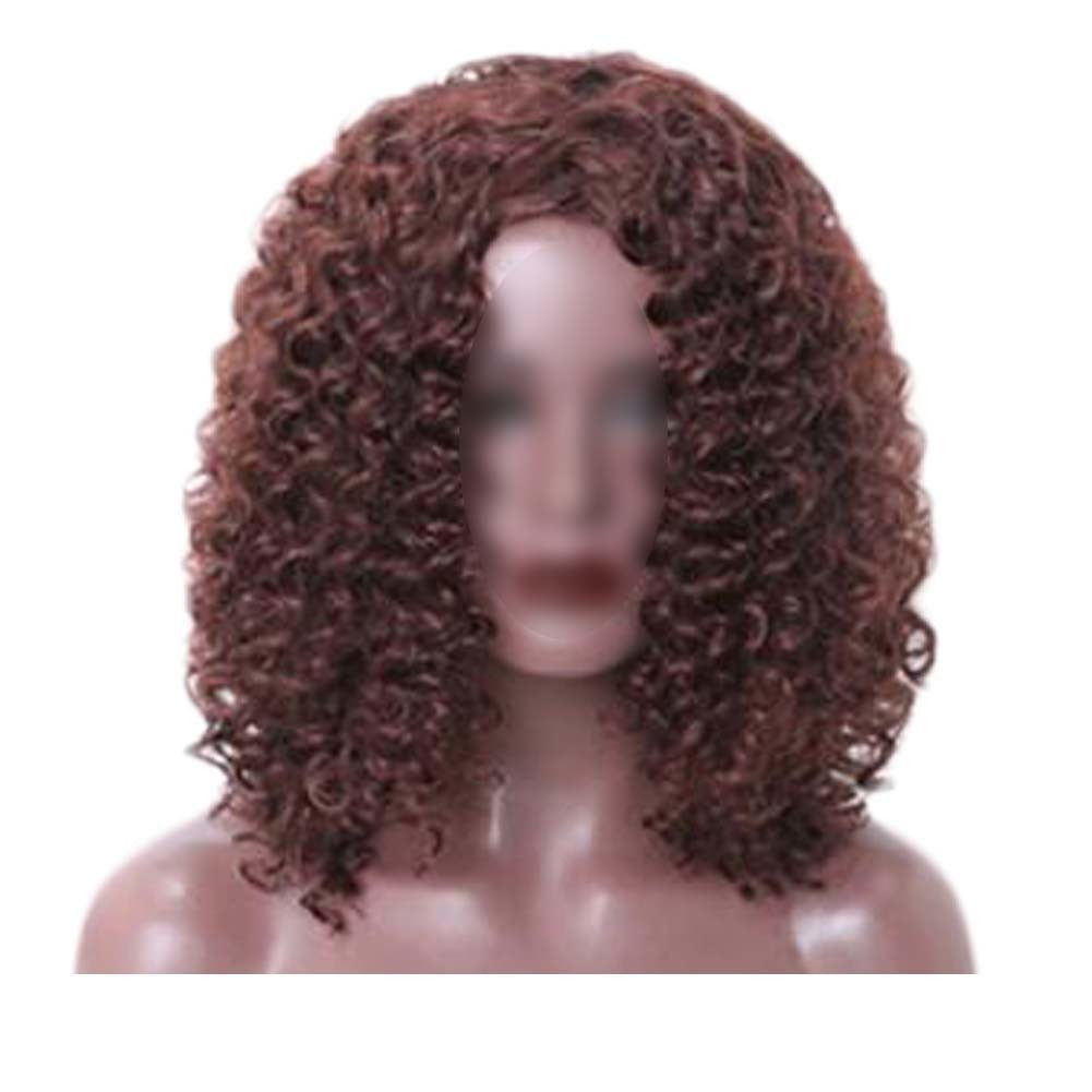 Peluca de pelo afro marrón oscuro, rizada corta con flequillo, pelucas esponjosas, peluca completa de pelo sintético, 16 pulgadas