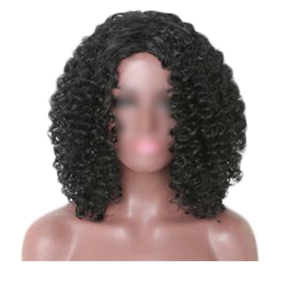 Black Afro Hair Wig Short Curly with Bangs Fluffy Wigs Synthetic Hair Full Wig,16 inch