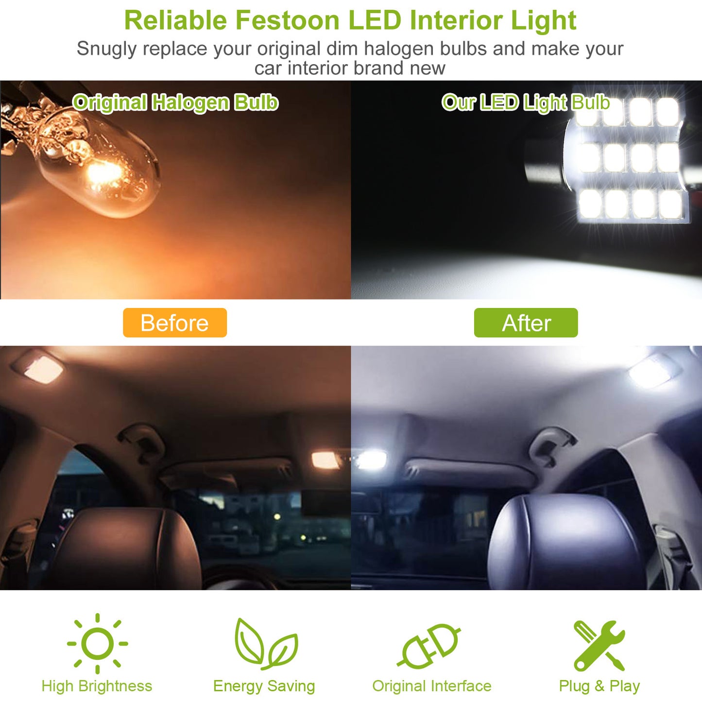 13Pcs T10 31mm Festoon LED Light Bulb Interior Dome Map LED Lights License Plate Trunk Side Positioning Lights