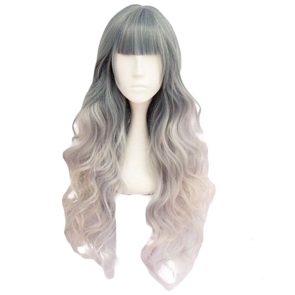 Ash Blue Fading Light Pink 65 cm 2 Tone Cosplay Full Wig Long Curly Hair Wig Halloween Dress Up