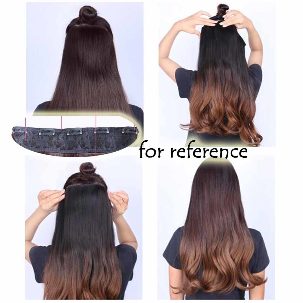 One-piece Curly Wave Clip-on Hair Extensions Hairpieces 5 Clips 20" - Dark Brown