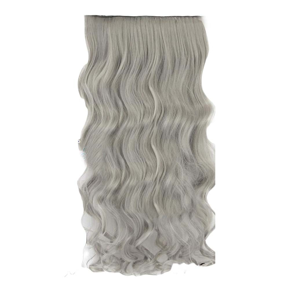 One-piece Curly Wave Hair Clip-on Hairpieces 5 Clips 20" - Light Granny Grey