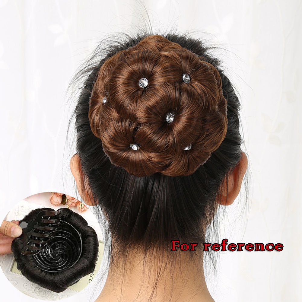 Elegant Hair Disk Chignon Updo Hairpieces With Rhinestone Hair Bun Extensions Claw, Natural Black