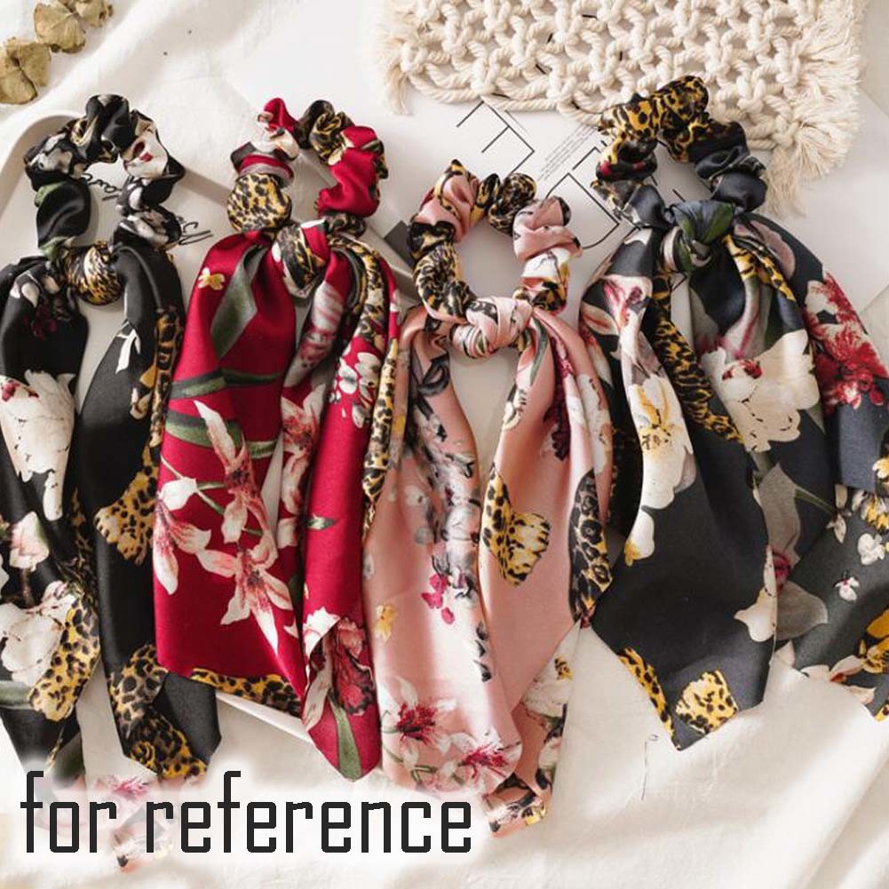 4 Pcs Leopard Lily Hair Ribbon Scrunchies Retro Flowers Hair Knotted Scarf Scrunchies Polyester Hair Ties