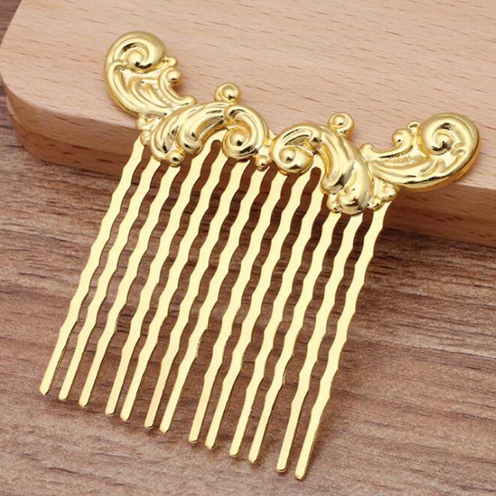 2 Pcs Sea Wave Hair Comb Chinese Style Metal Hair Clip 13 Teeth Vintage Hanfu Side Comb Decorative Comb, Gold Hair Pin