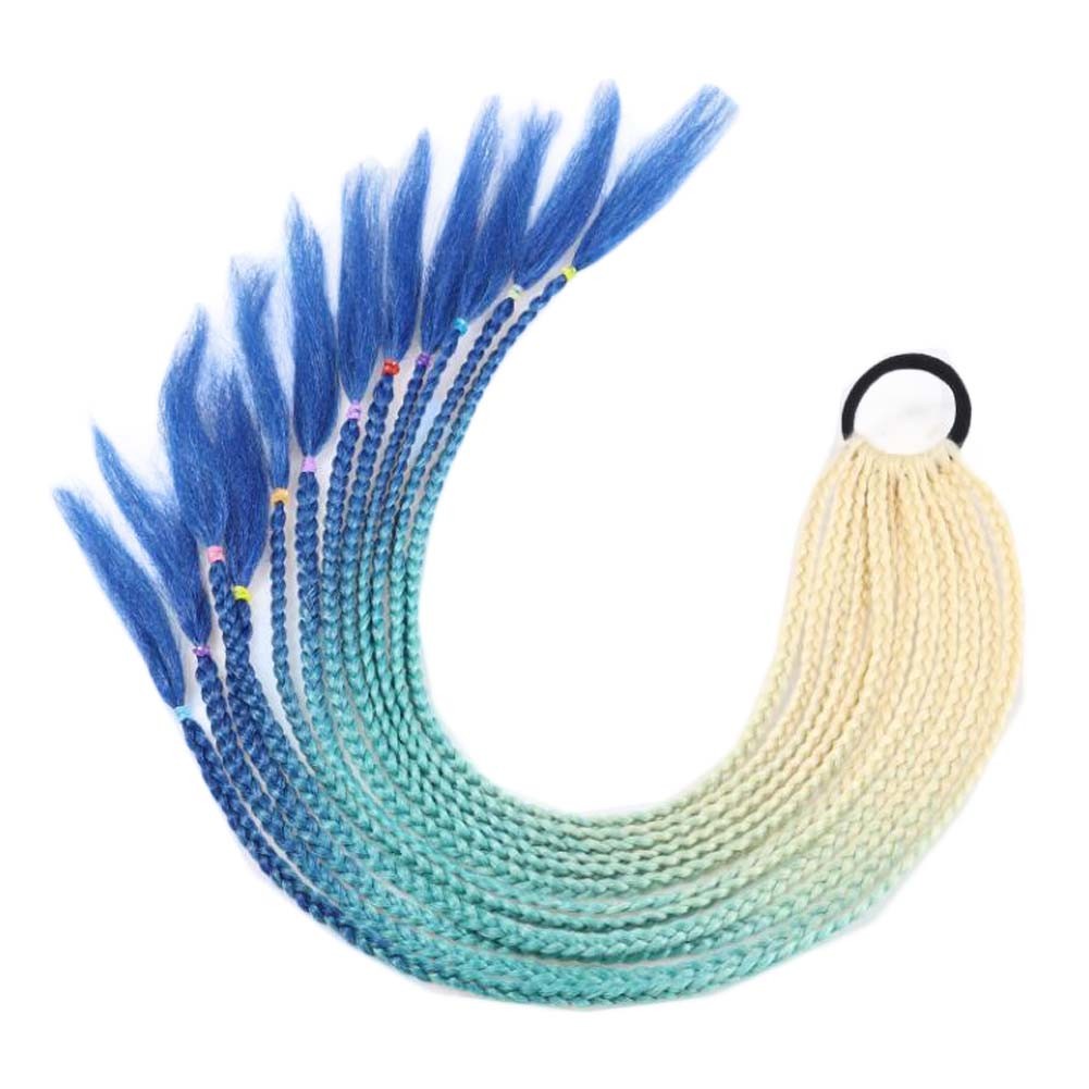 Braid Ponytail Wig Hair Extensions Pigtail Braid Nightclub Party Gradient Color Braid Hair Ring Hairpieces,Beige to Blue Halloween Dress Up Cosplay