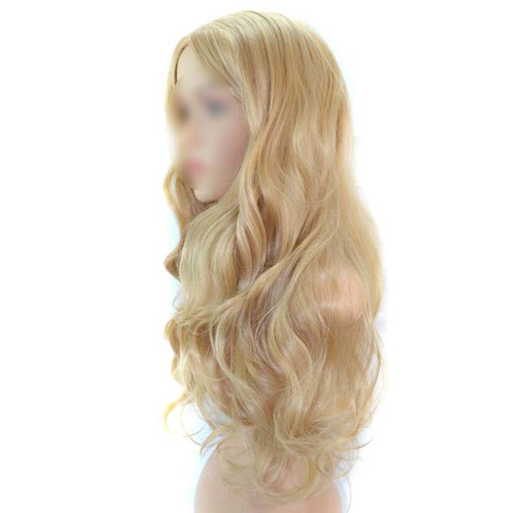 Blonde Women's Hair Wig Middle Part Bangs Big Waves Long Curly Hair Full Wig,28 inch