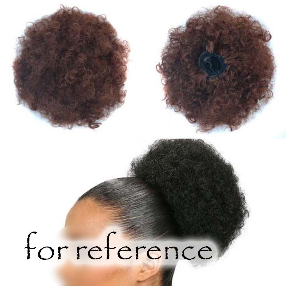 Afro Puff Drawstring Hair Bun Extension Short Synthetic Ponytail Clip On Kinky Drawstring Curly Hair Piece,Brown