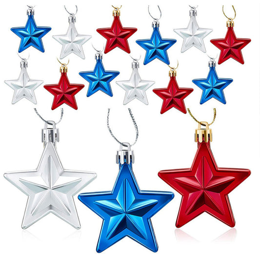 36Pcs Patriotic Star Ornaments Memorial Day Independence Day Labor Day Veterans Day Decorations for Home Party Christmas Tree Decor; Blue Red and Silver