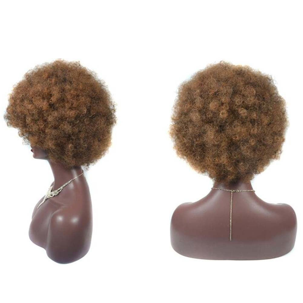 Pelucas de pelo rizado afro corto marrón para mujer, peluca completa corta de pelo sintético esponjoso grande para fiesta y uso diario