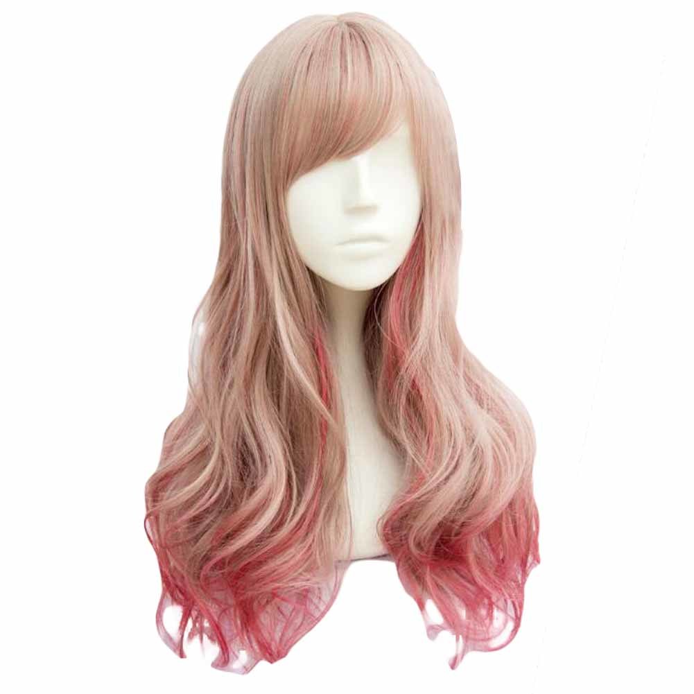 Fading Gold Grey Rose Red 65 cm 2 Tone Cosplay Full Wig Long Curly Hair Wig Halloween Dress Up