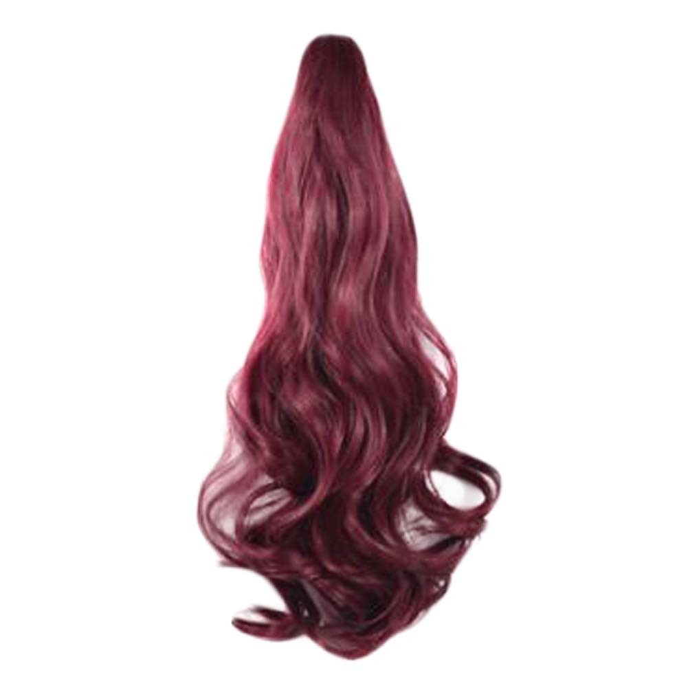 Ponytail Extension Claw Curly Wavy Clip-on Hairpiece One Piece Long Ponytail Hair Extensions,Wine Red