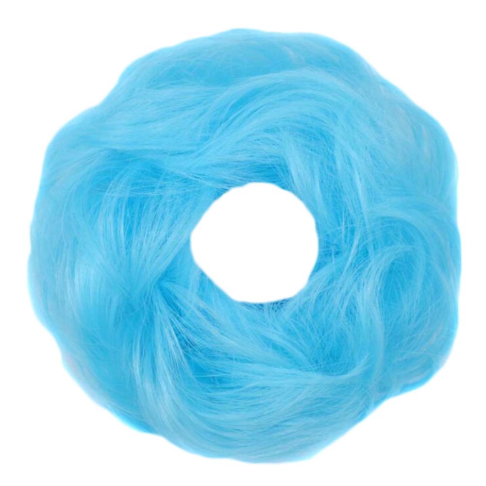 Sky Blue Scrunchy Updo Wavy Hair Bun Elastic Synthetic Hairpiece Wig Curly Hair Extension Scrunchies