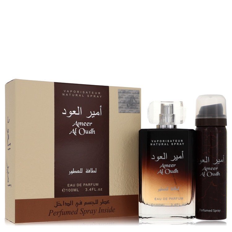 Ameer Al Oudh by Lattafa Gift Set -- 3.4 oz Eau De Parfum Spray + 1.7 oz Perfumed Spray