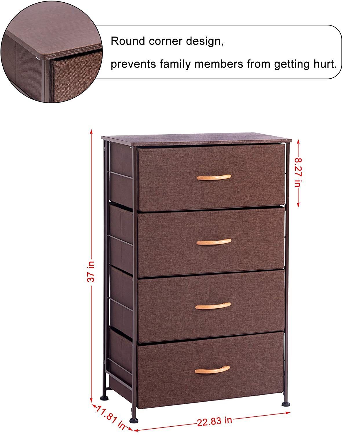 Fabric 4 Drawers Storage Organizer Unit Easy Assembly;  Vertical Dresser Storage Tower for Closet;  Bedroom;  Entryway;  Brown